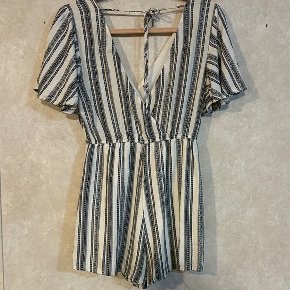 Striped V-Neck Romper - Picture 6 of 12